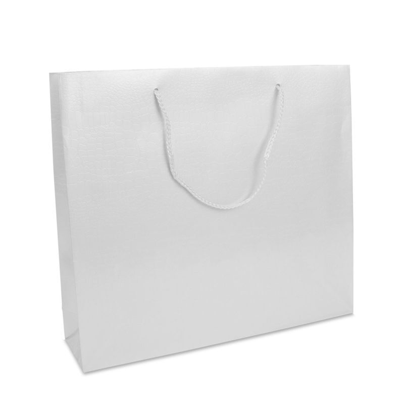Luxe papieren tassen - Croco structuur 40+10x35 cm Wit (100 stuks) [FP-DPK069]