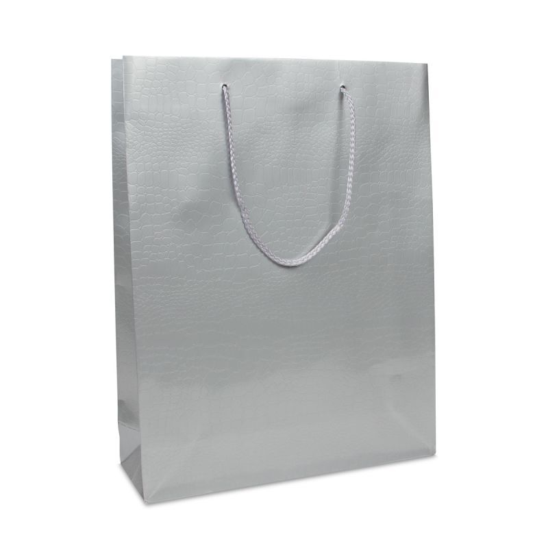 Luxe papieren tassen - Croco structuur 31+10x40 cm Zilver (100 stuks) [FP-DPK072]