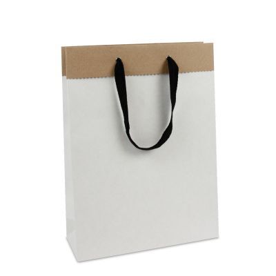 Luxe papieren tassen van gerecycled duplex papier 26+10x35 cm Wit (100 stuks) [FP-DPK085]