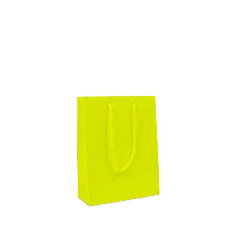 Luxe papieren tassen - Fluor mat 20+8x26 cm Geel (100 stuks) [FP-DPK094]