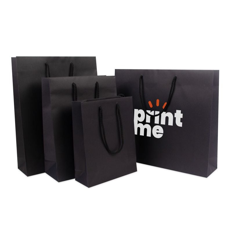Papieren Draagtassen Zwart 20+8x26 cm met katoenen handvatten (100 stuks) [FP-DPK112]