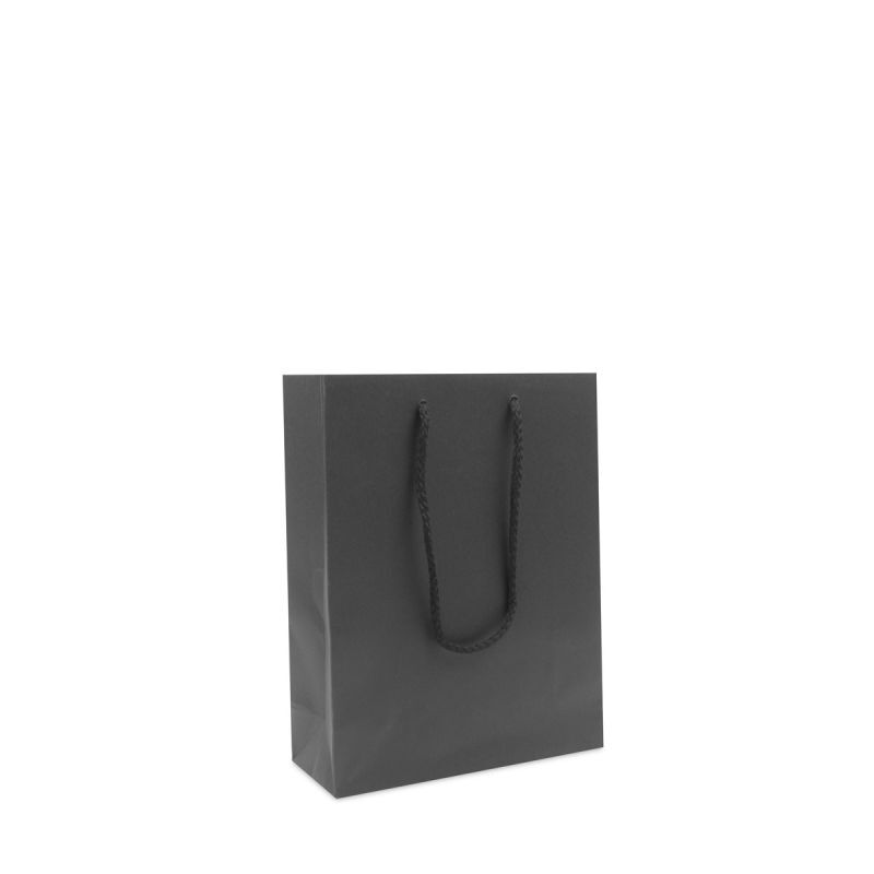 Papieren Draagtassen Zwart 20+8x26 cm met katoenen handvatten (100 stuks) [FP-DPK112]
