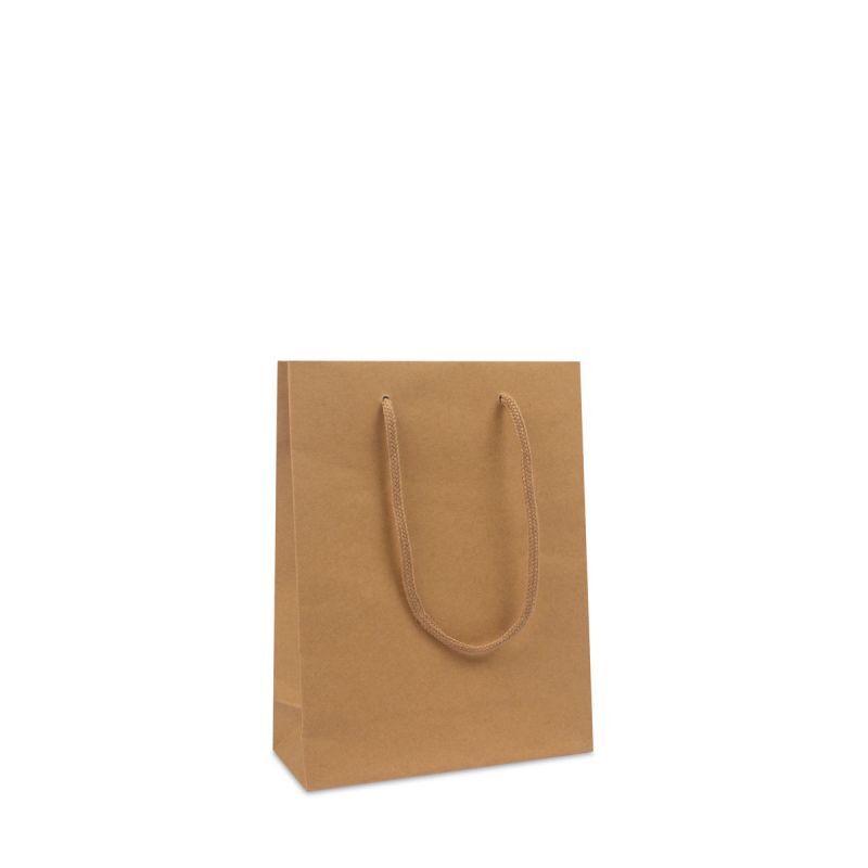 Papieren Draagtassen Bruin 20+8x26 cm met katoenen handvatten (100 stuks) [FP-DPK116]