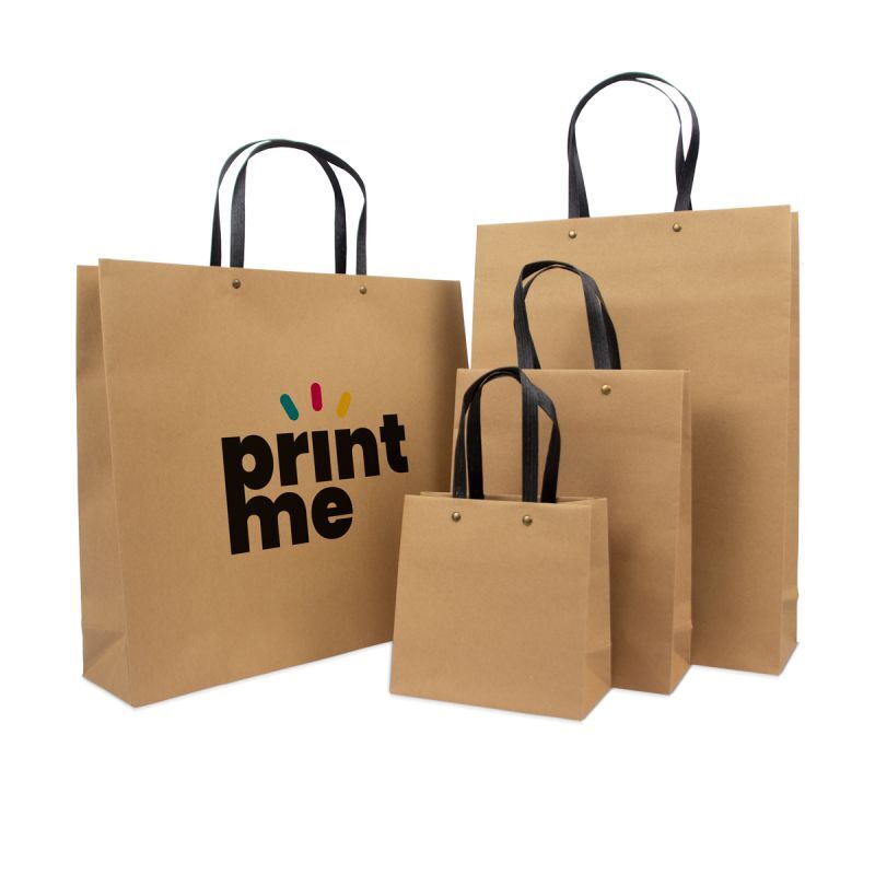 Papieren Draagtassen Bruin 16+8x16 cm met zwarte kraft handvatten (100 stuks) [FP-DPK121]