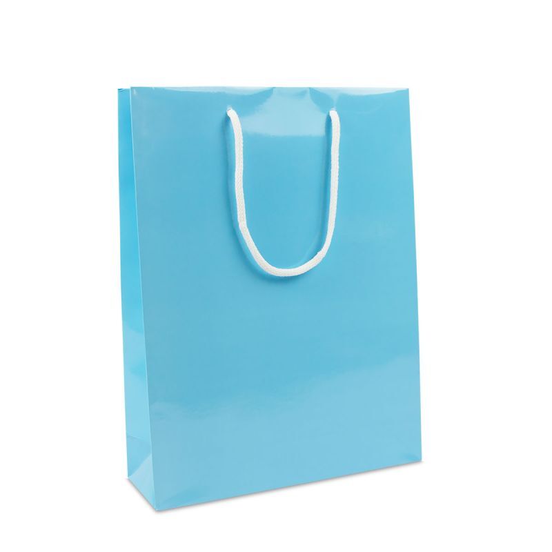 Papieren Draagtassen Blauw Glanzend 30+10x40 cm (100 stuks) [FP-DPK136]