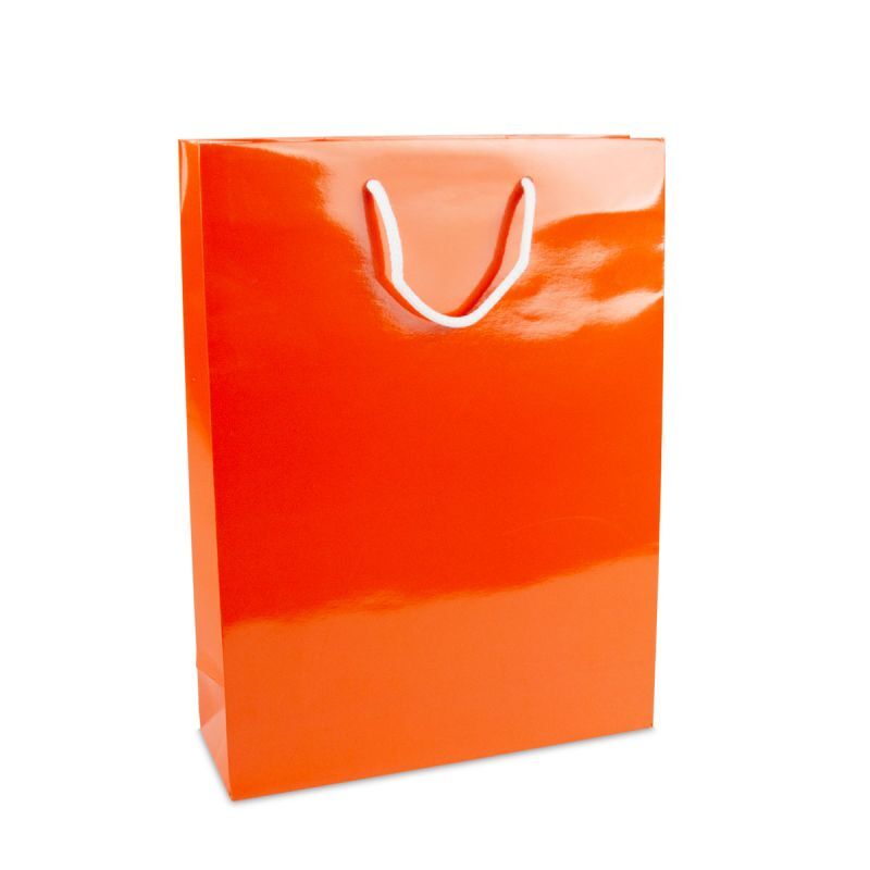 Papieren Draagtassen Oranje Glanzend 30+10x40 cm (100 stuks) [FP-DPK137]