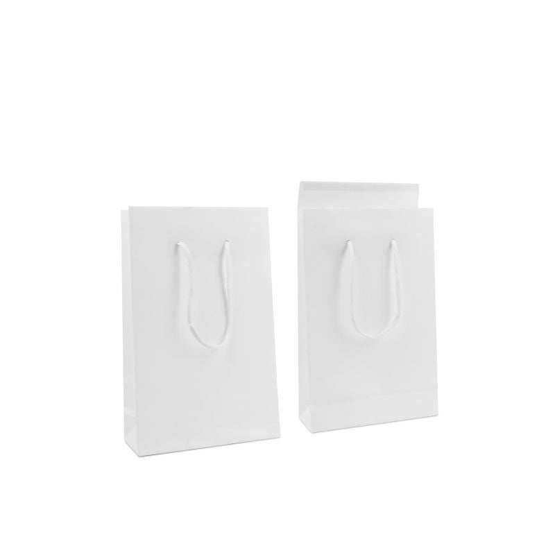 Papieren Draagtassen Wit 20+8x32 cm met klep en plakstrip (100 stuks) [FP-DPK144]