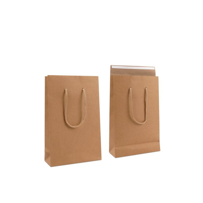 Papieren Draagtassen Bruin 20+8x32 cm met klep en plakstrip (100 stuks) [FP-DPK146]
