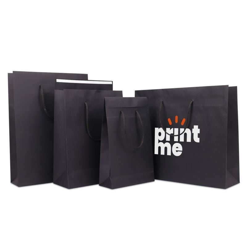 Papieren Draagtassen Zwart 20+8x32 cm met klep en plakstrip (100 stuks) [FP-DPK147]