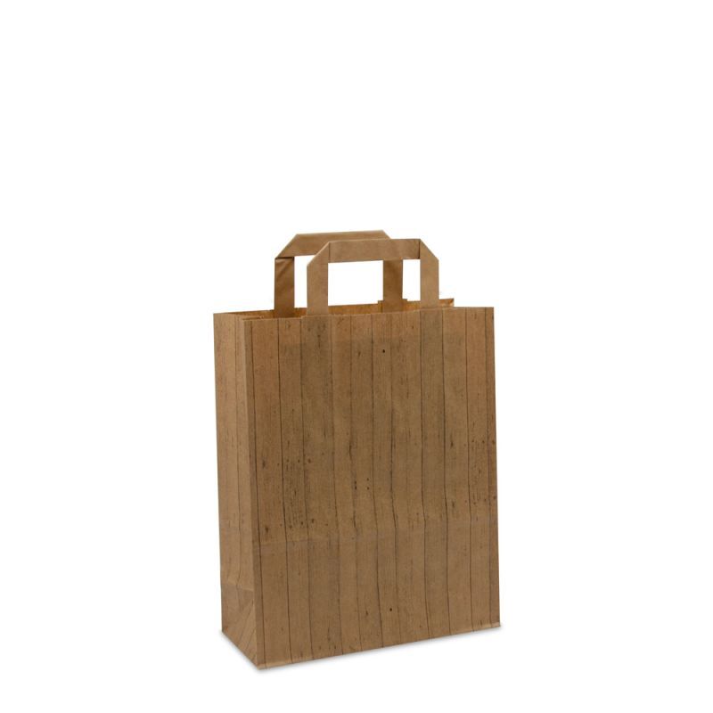 Kraft Draagtassen FSC® Houtstructuur 22+10x28 cm Bruin (250 stuks) [FP-DPL046]