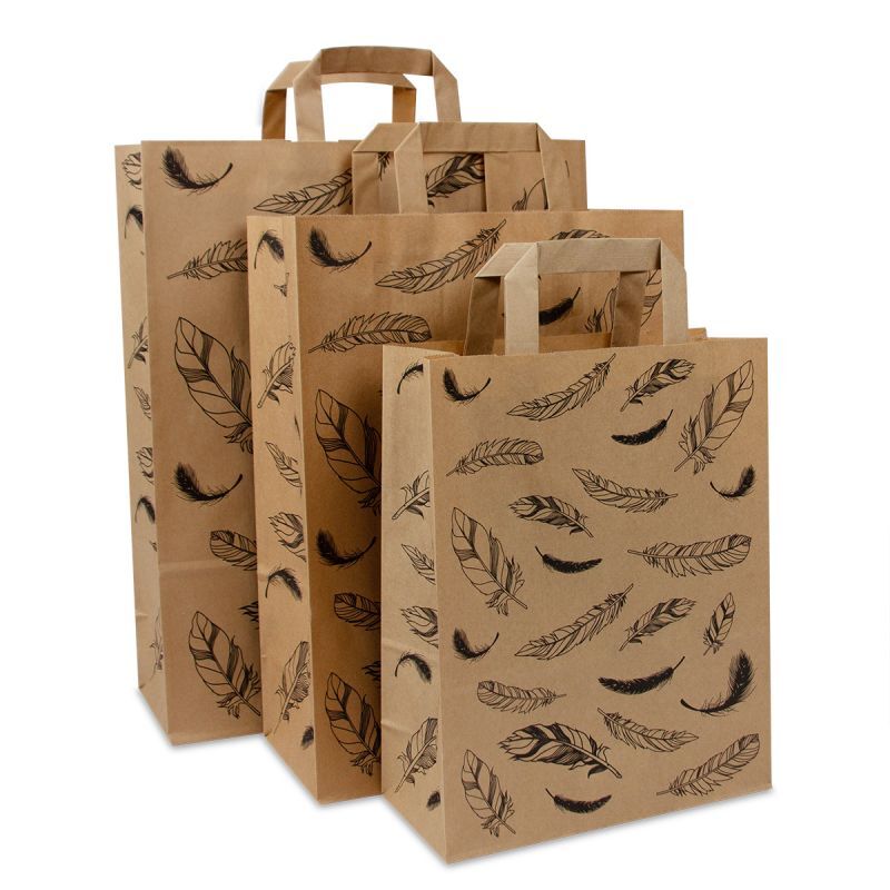 Kraft Draagtassen FSC® Veertjes 22+10x28 cm Bruin (250 stuks) [FP-DPL050]