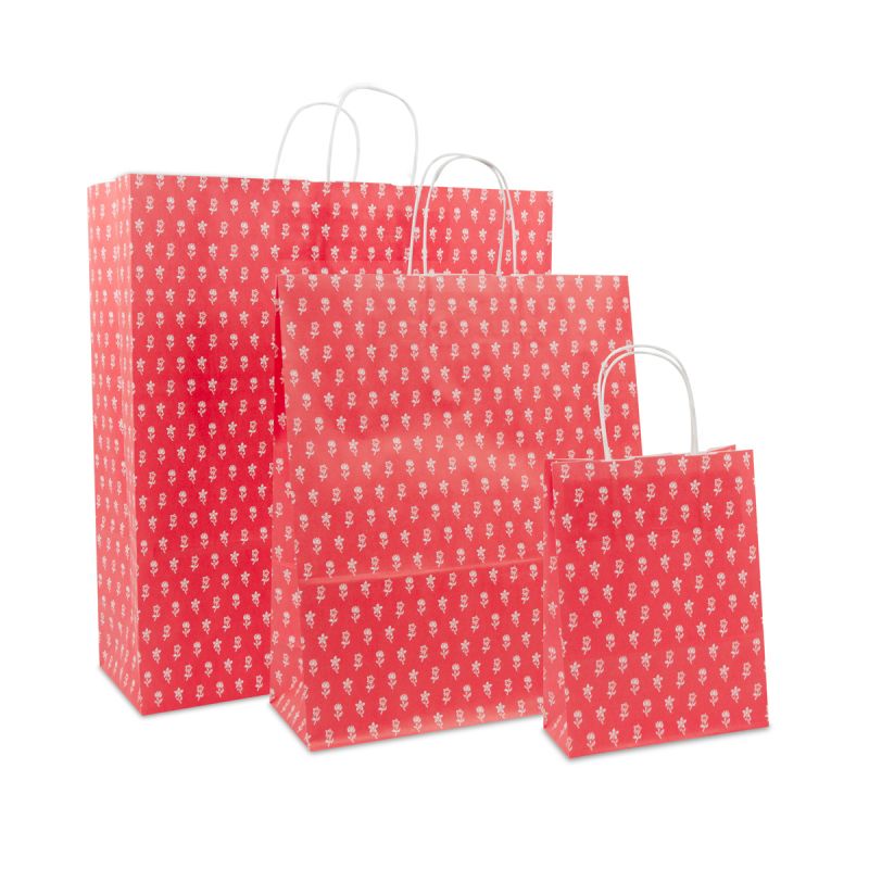 Papieren Draagtassen Rood met Bloemen 35+14x41 cm (250 stuks) [FP-DPT084]