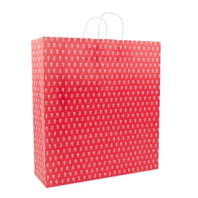 Papieren Draagtassen Rood met Bloemen 45+15x49 cm (150 stuks) [FP-DPT085]