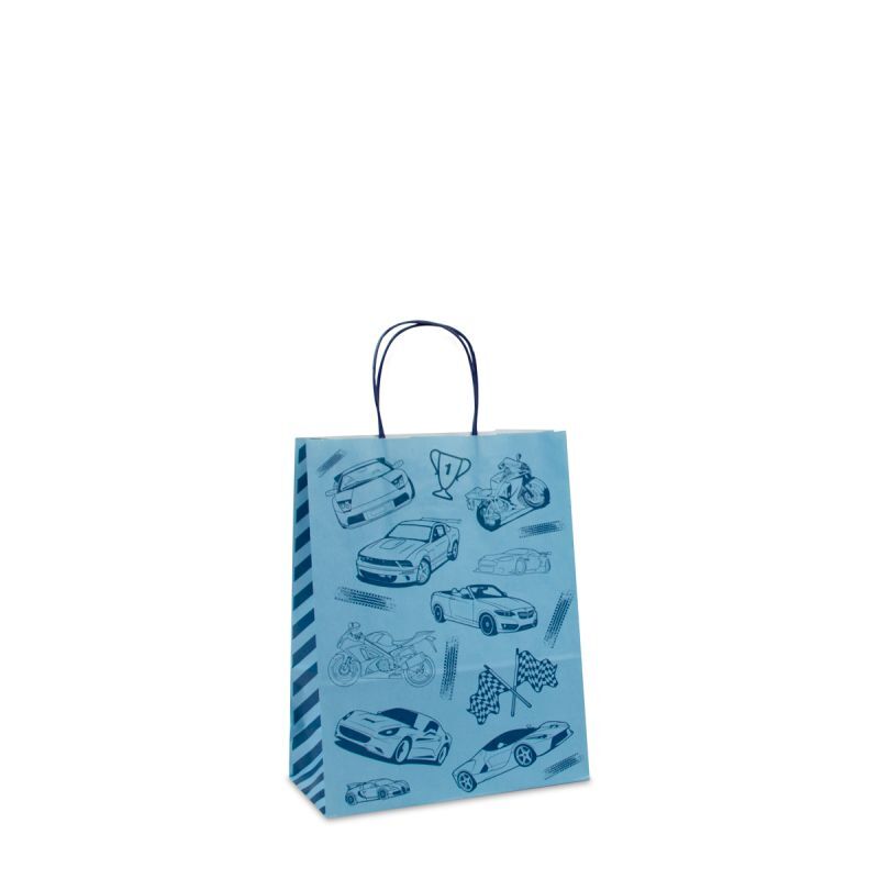 Papieren Draagtassen Blauw Race 22+10x28 cm (250 stuks) [FP-DPT092]