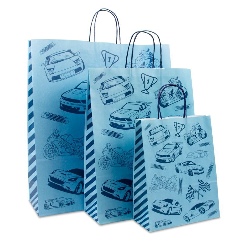 Papieren Draagtassen Blauw Race 32+12x41 cm (250 stuks) [FP-DPT093]