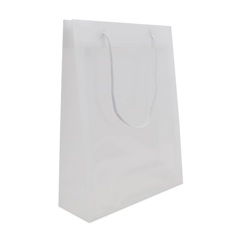 Plastic Draagtassen met A4 insteekvenster 26+10x36 cm Frosted (100 stuks) [FP-DQC021]