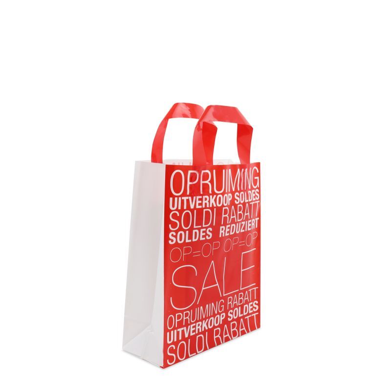 Plastic Draagtassen Rood met sale bedrukking 22+10x30 cm (250 stuks) [FP-DQL008]