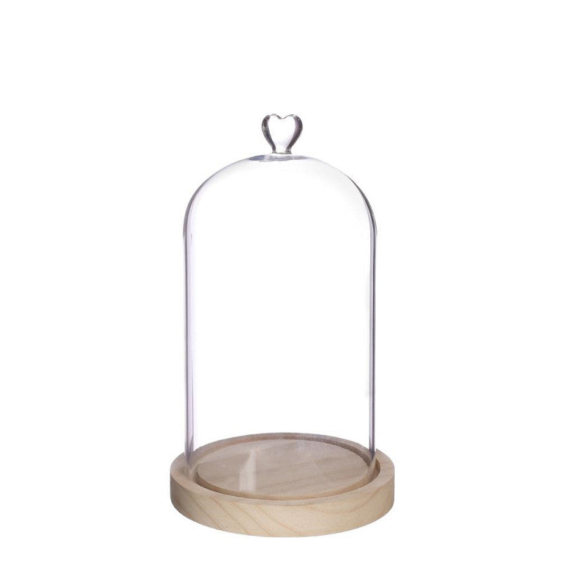 Glazen stolp met hartje, houten basis Ø14 h.24 cm (1 stuk) [IFS-29364]