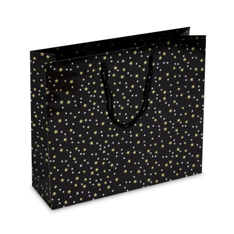 Papieren kerst Draagtassen Stars 40+12x35 cm Zwart (100 stuks) [FP-KDS004]