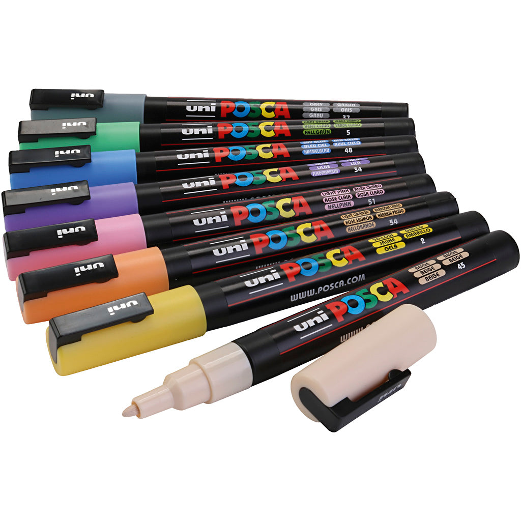 Posca Marker, assorted colours, no. PC-3M, line 0,9 - 1,3 mm, 8 asstd.