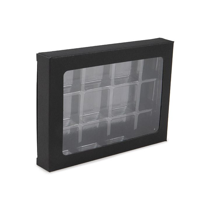 Kraft Dozen Zwart Voor Handgemaakt Snoep, Vierkante insert 10.2x2.1x13.8cm (25 stuks) [CNDY270B]