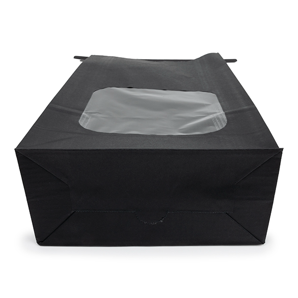 Blokbodemzakken Zwart met Tin-Tie Sluiting en Venster 15,2x7x26,7cm (100 stuks) [TTW3B]