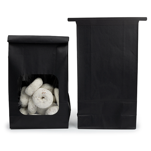 Blokbodemzakken Zwart met Tin-Tie Sluiting en Venster 15,2x7x26,7cm (100 stuks) [TTW3B]