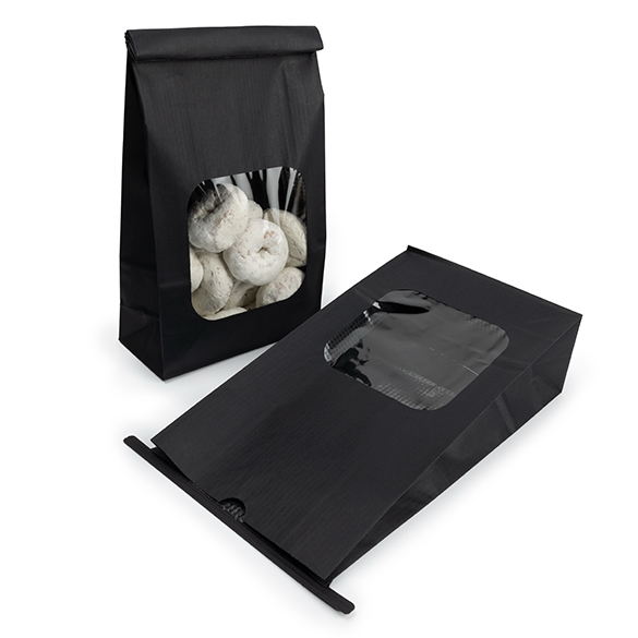 Blokbodemzakken Zwart met Tin-Tie Sluiting en Venster 15,2x7x26,7cm (100 stuks) [TTW3B]