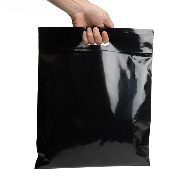 Draagtassen Plastic Zwart 22,9x8,2x18,4cm 75 Micron met Gripsluiting (100 stuks) [ZH13BK5]