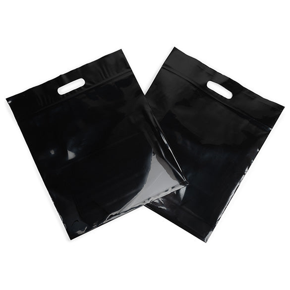 Draagtassen Plastic Zwart 22,9x8,2x18,4cm 75 Micron met Gripsluiting (100 stuks) [ZH13BK5]