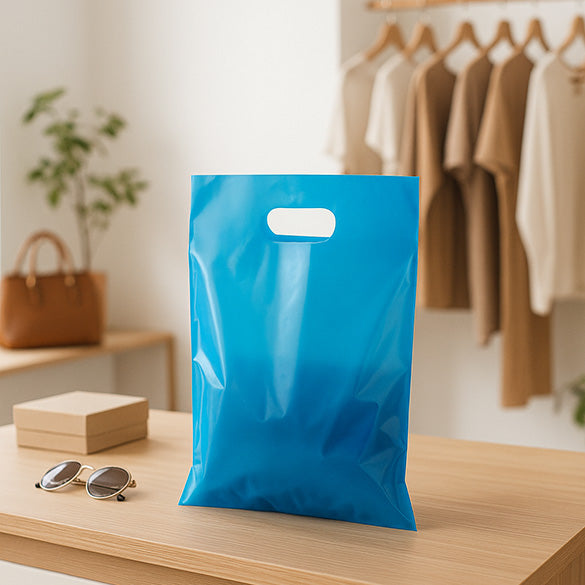 Draagtassen Plastic Blauw 22,9x30,5cm 60 Micron LDPE (100 stuks) [H912BL1]