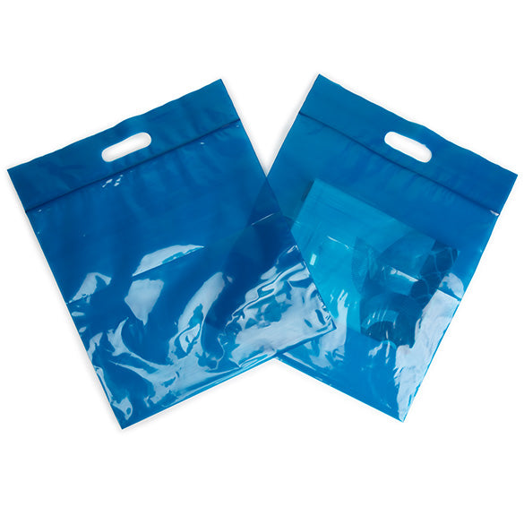 Draagtassen Plastic Blauw 22,9x8,2x18,4cm 75 Micron (100 stuks) [ZH13BL5]
