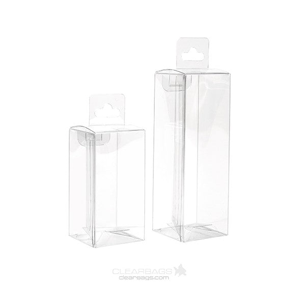 Plastic Doosjes 4,3x4,3x8,6cm Kristalhelder met Hanger in het midden (25 stuks) [CHFB323]