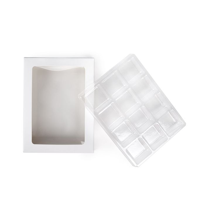 White Kraft Artisan Candy Box Set, Square Insert 10.2x2.1x13.8 cm (25 pieces) [CNDY270W]