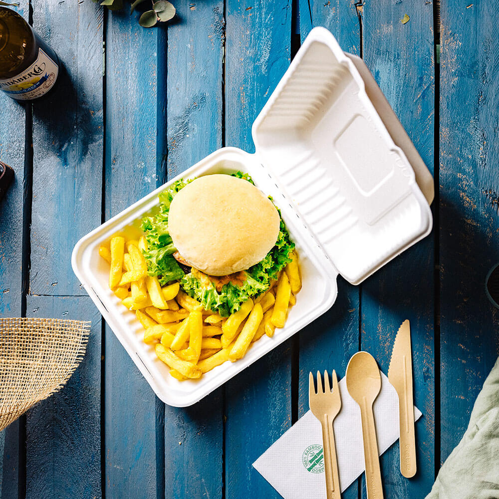 Schaal met deksel Suikerriet 22x18,5x7 cm (200 stuks) [GB-DFC01316]