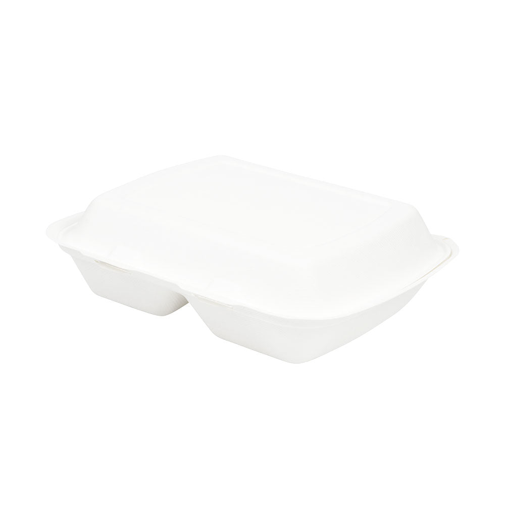 Menubak met Deksel 2-vaks Suikerriet 25x20x7,5 cm (200 stuks) [GB-DFC01347]