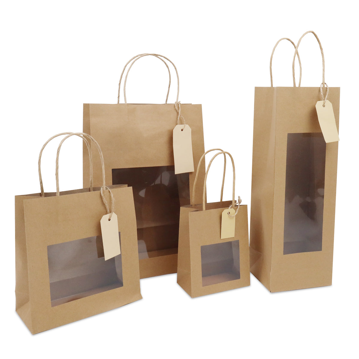Cadeautasjes met venster en tag 22+12x32cm Kraft (100 stuks) [FP-DPT099]