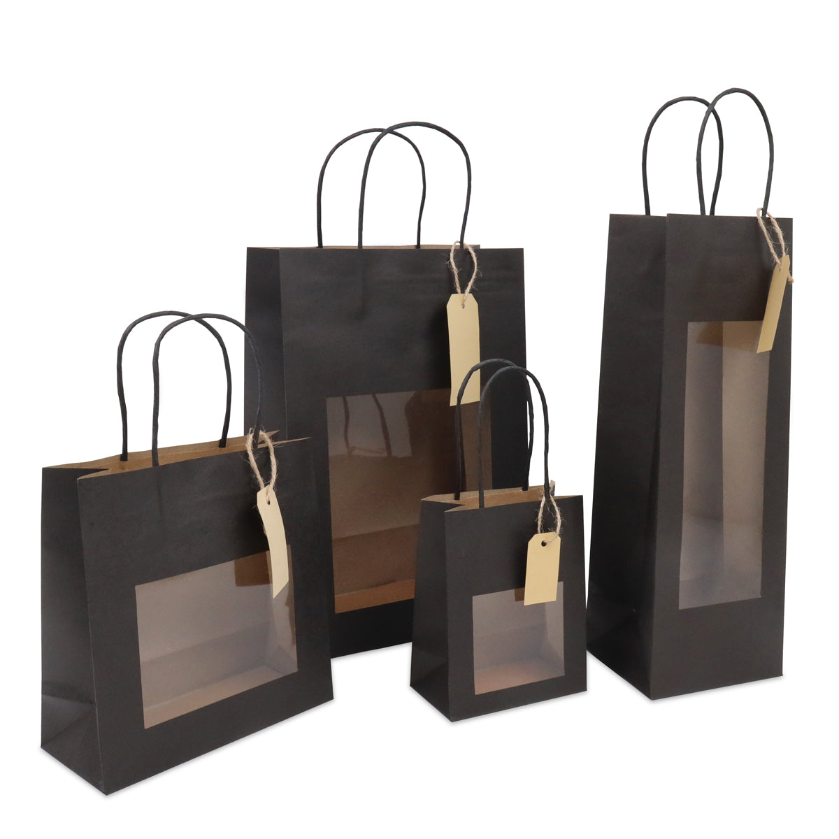Cadeautasjes met venster en tag 22+12x32cm Zwart (100 stuks) [FP-DPT102]