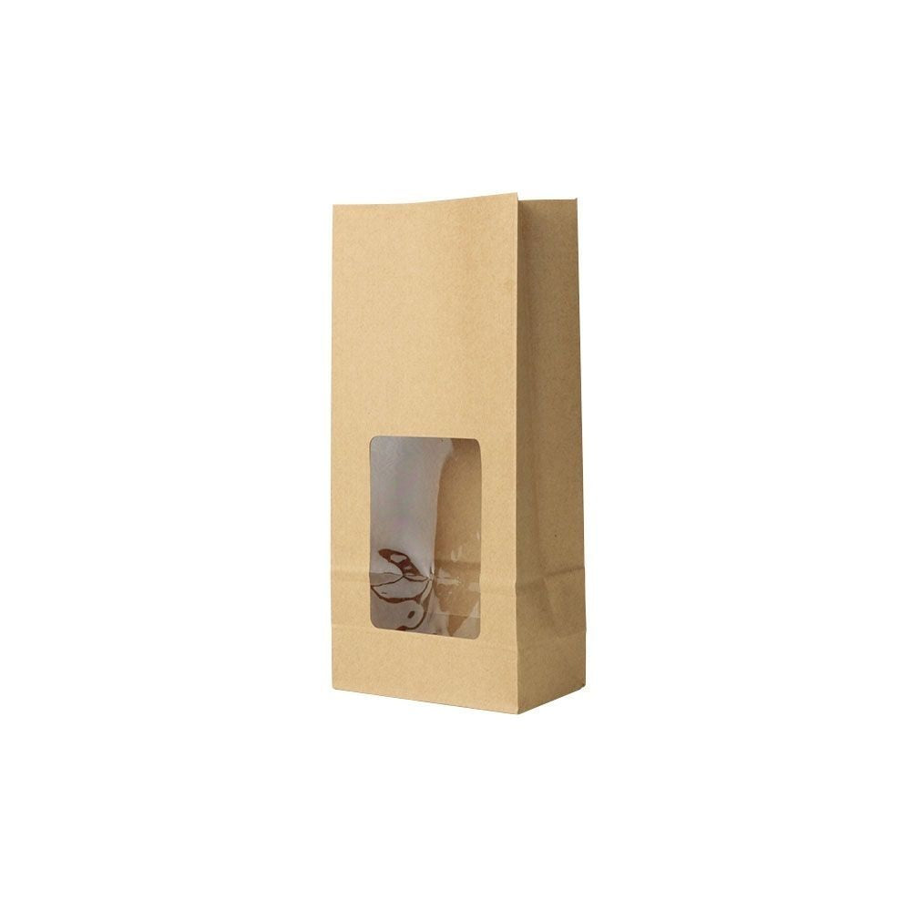 Eco-friendly Kraft Block Bottoms Bags w/window brown 11x6x23,5 cm (500 pieces)