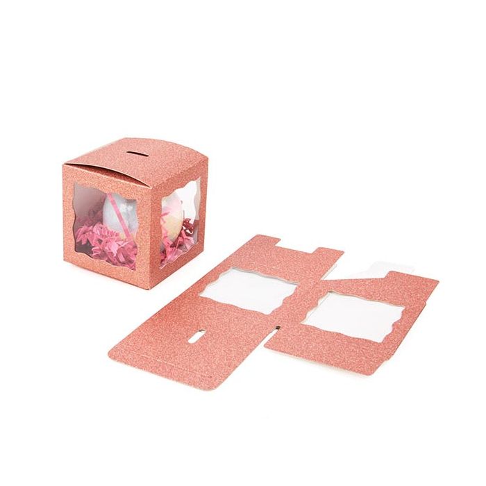 Kraft Doosje Glitter Rose Goude 7,6x7,6x7,6 cm Met 3 Vensters (25 Stuks) [FB2RGW]