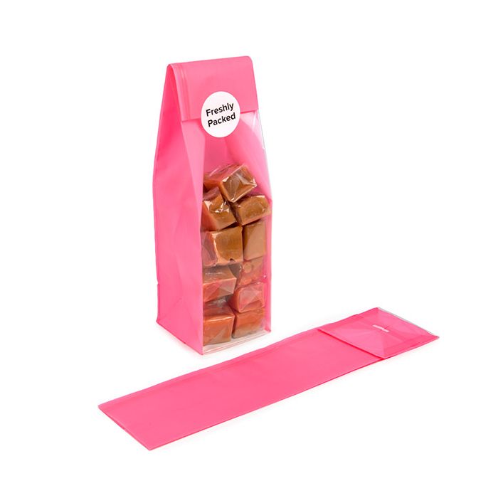 Blokbodemzakken Neon Roze 5,1x5,1x21 cm met Papieren kaart (100 stuks) [FGPB11NK]