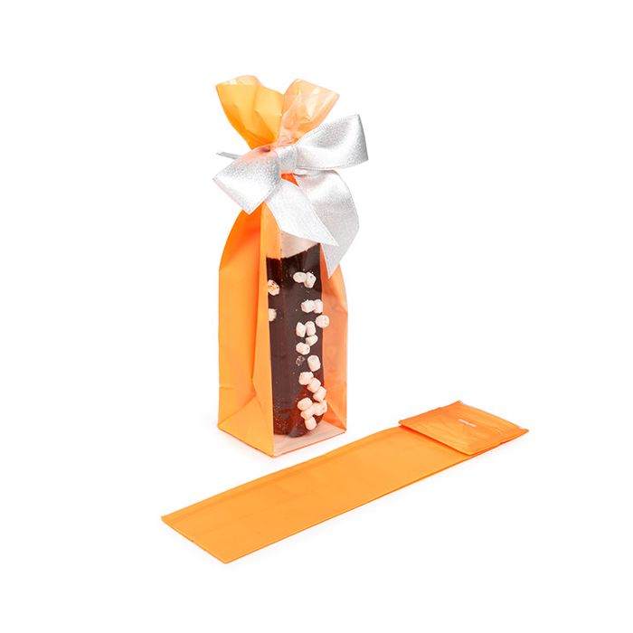 Blokbodemzakken Neon Oranje 5,1x5,1x21 cm met Papieren kaart (100 stuks) [FGPB11NO]