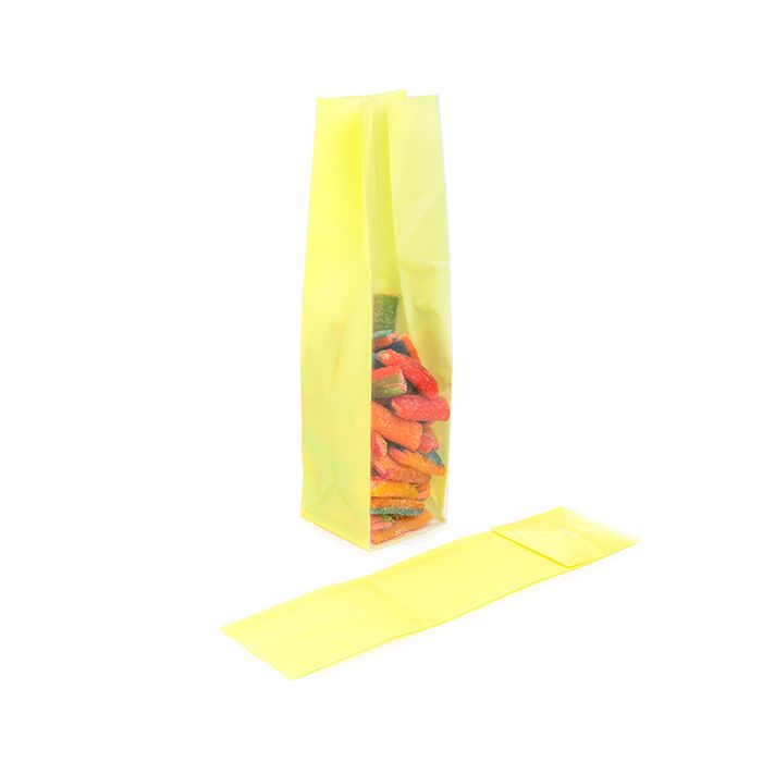 Blokbodemzakken Neon Geel 5,1x5,1x21 cm met Papieren kaart (100 stuks) [FGPB11NY]