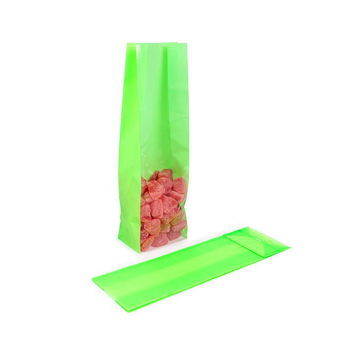 Blokbodemzakken Neon Groen 8,9x5,7x30,5 cm met Papieren kaart (100 stuks) [FGPB16NG]