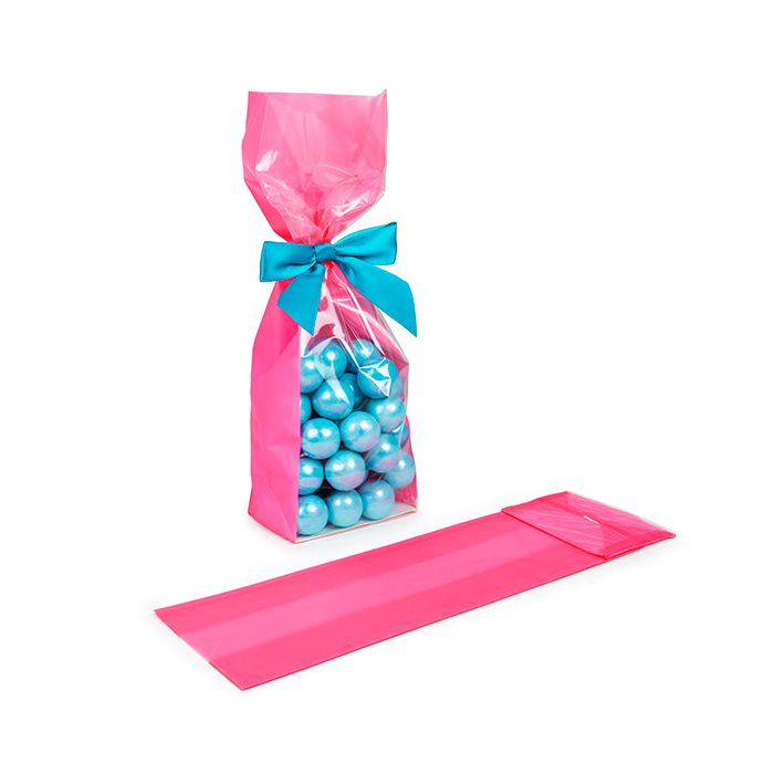 Blokbodemzakken Neon Roze 8,9x5,7x30,5 cm met Papieren kaart (100 stuks) [FGPB16NK]