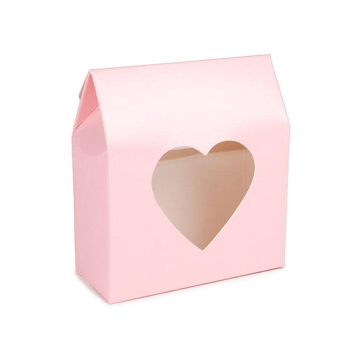 Kraftdoosjes Roze Met Hartjes Venster 8,9x3,8x10,2 cm (25 stuks) [FS344]