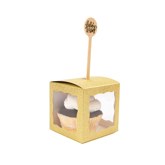 Kraft Doosje Glitter Geel 7,6x7,6x7,6 cm Met 3 Vensters (25 Stuks) [FB2GGW]