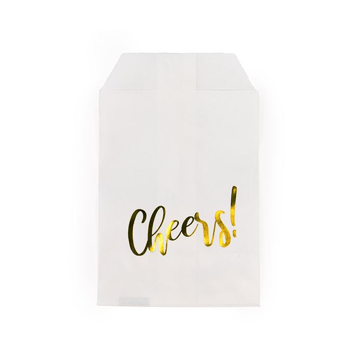 Paper Bags White with Gold Cheers 7,6x12,7 cm