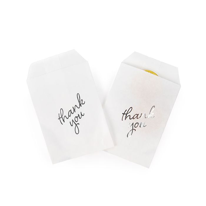 Papieren Zakken Wit Met Zilveren Thank You Bedrukking 7,6x12,7 cm (100 Stuks) [GPB35ST]