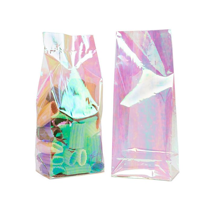 Blokbodemzakken met papieren kaart Iridescent, 55 micron 12,7x7,6x30,5cm (50 Stuks) [HFGPB1]